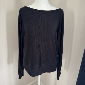 GAP Black Off-Shoulder Ribbed Knit Shirt